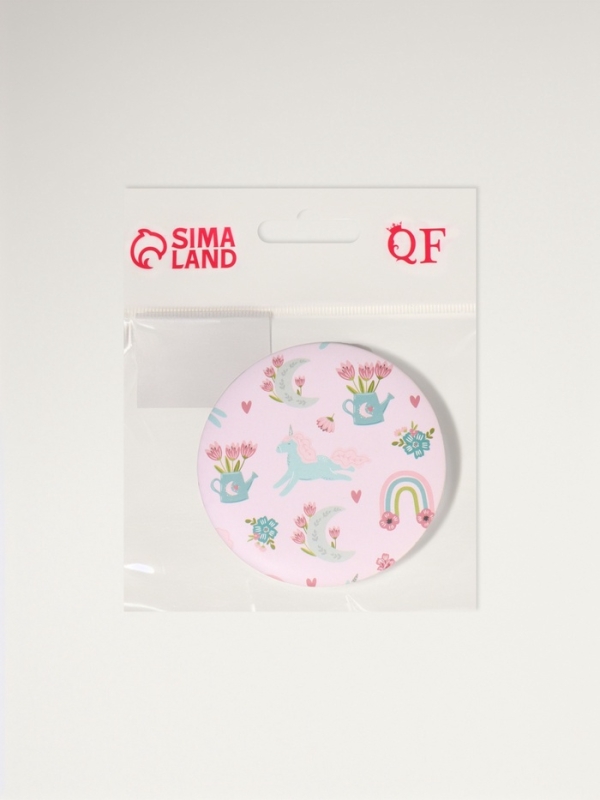 Зеркало складное «Единороги», d = 7,3 см, с увеличением, цвет розовый