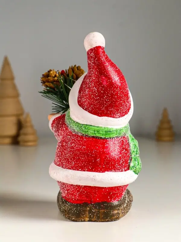 Сувенир керамика свет "Снеговик в красной шубке с еловой веточкой" 10х7,5х14,5 см