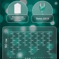 Гирлянда &laquo;Бахрома&raquo; 2.4&times;0.9 м с насадками &laquo;Ёлки&raquo;, IP20, прозрачная нить, 138 LED, свечение мульти, 8 режимов, 220 В