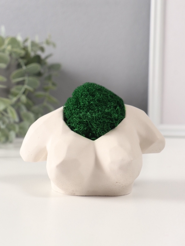 Кашпо бетонное  Кашпо бетонное "Бюст" со мхом 11х7х6,5 см белый (мох зеленый стабилизированный)