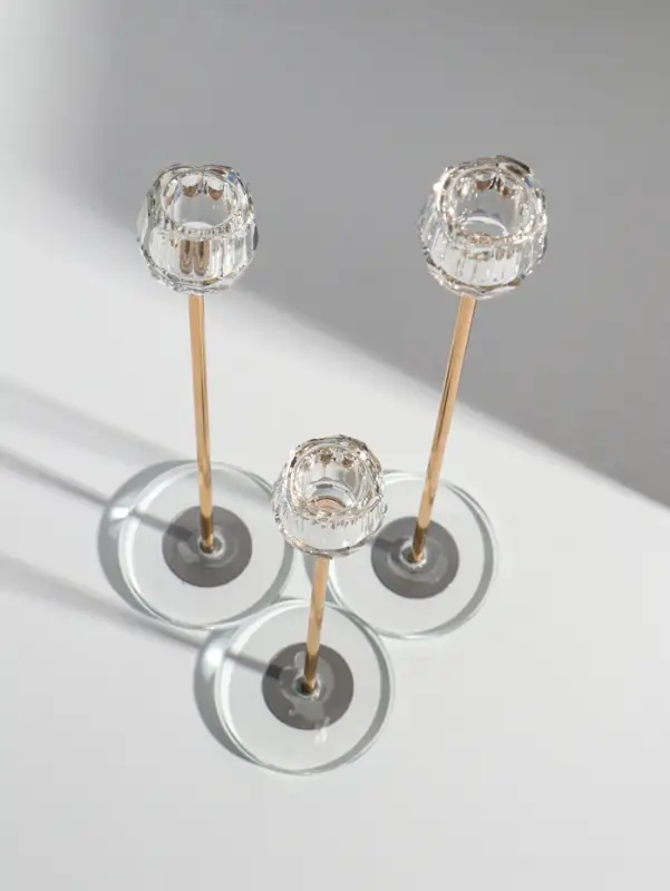 Подсвечник стекло, металл "Бутон-кристалл" d=2,2 см набор 3 шт h=23, 27,5 и 32,5 см