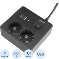 Удлинитель Power Cube, 2р,3USB, 3500 Вт, 16А,1.9 м, 3x1,0 черн.(PC-1B-2M)