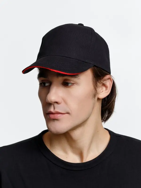 Бейсболка Long Beach, черная с красным Бейсболка Long Beach, черная с красным