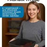 Ящик пластиковый для хранения, с крышкой, объём &mdash; 10 л, прозрачно-чёрный