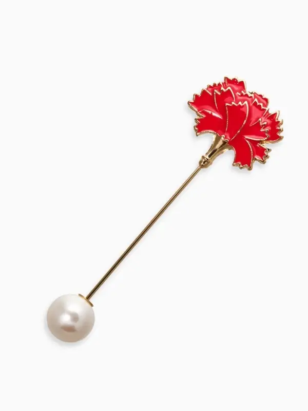 Булавка &laquo;Цветок&raquo;, гвоздика, 7 см, красно-белая в золоте