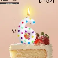 Свеча в торт на день рождения «Цифра 6», 5.5 см