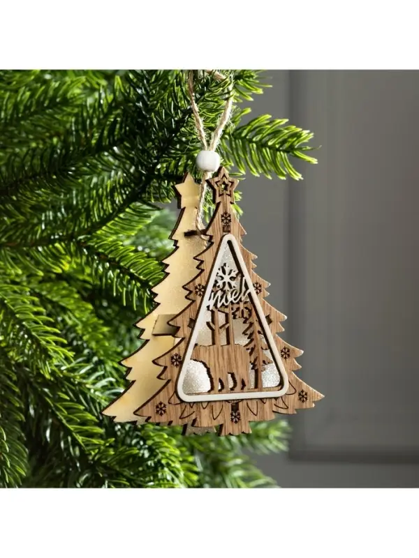 Ёлочная игрушка &laquo;Ёлочка с медведем&raquo;, 11&times;11&times;2 см, от батареек, свечение тёплое белое