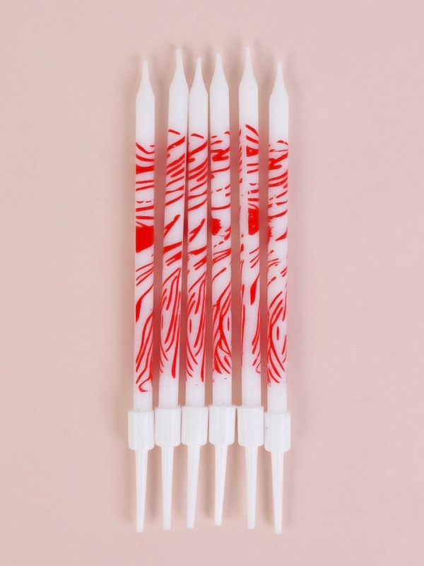 Свечи для торта Свечи для торта "Волнистые линии", 6 шт, белые с красным