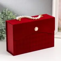 Шкатулка картон "Ромбы. Бордо" ручка из жемчужин 8х24х16,5 см