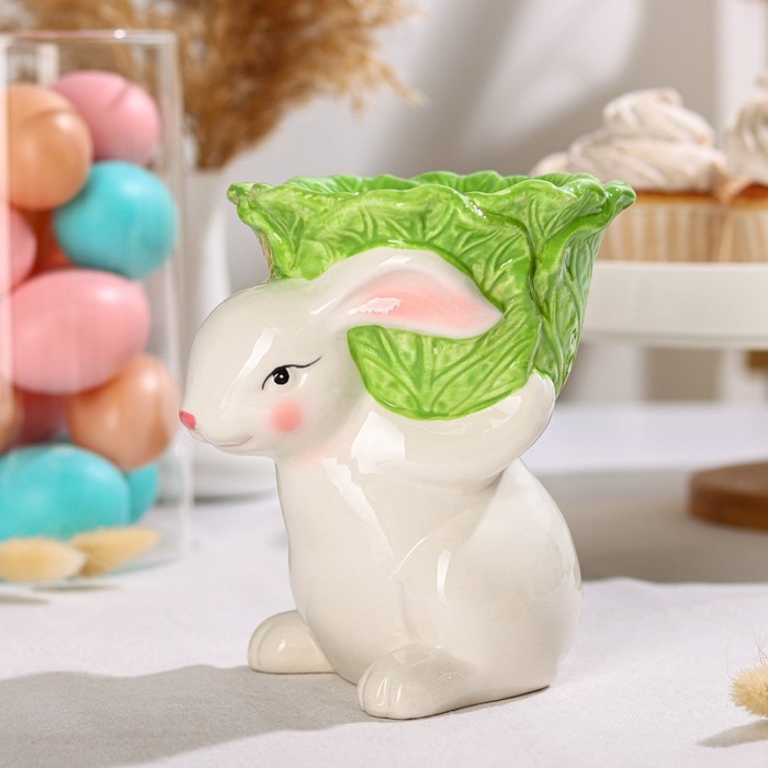 Подставка для яйца Доляна «Зайка в капусте», 14,5×12×15,3 см, цвет белый Подставка для яйца Доляна «Зайка в капусте», 14,5×12×15,3 см, цвет белый