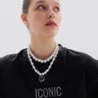 Кулон на бусах &laquo;Сердце объёмное, жемчуг&raquo;, набор 2 шт., бус №14, №12/8, прозрачно-белый в серебре, 40 см+удлинитель