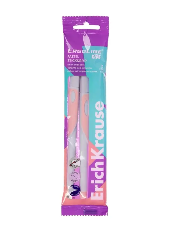 Набор ручек шариковых ErichKrause ErgoLine Grip Pastel, SuperGlide, 2 штуки, узел 0.5 мм, синие чернила