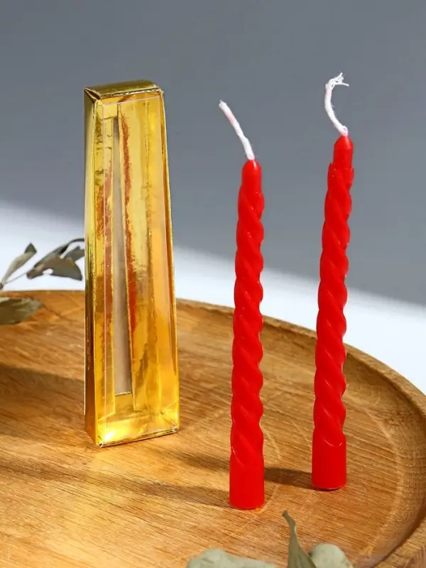 Набор свечей витых, 1.5&times;15 см, 2 шт., красный