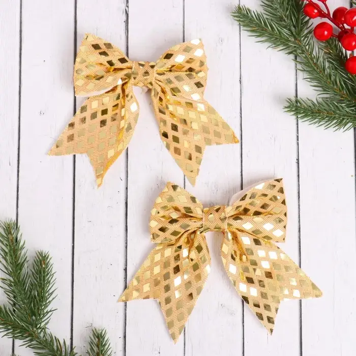 Ёлочные игрушки 2 шт. &laquo;Зимнее волшебство. Бант&raquo; пластик, 12&times;11 см, золото