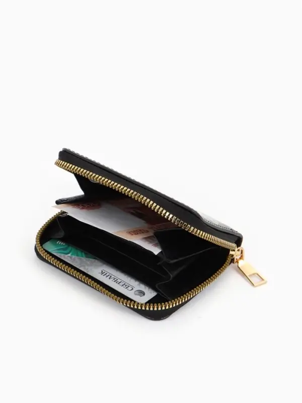 Кошелёк на молнии &laquo;Выбражулька&raquo;, 8.5&times;2.5&times;10.5 см, с принтом, чёрный