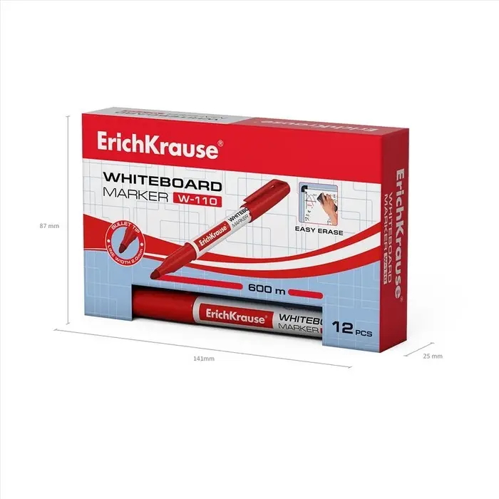 Маркер для доски ErichKrause W-110, 2,0 мм, круглый, красный