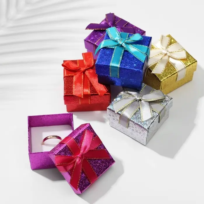 Коробочка подарочная под кольцо/серьги «Звёзды» перелив, 5×5, МИКС, вставка белая