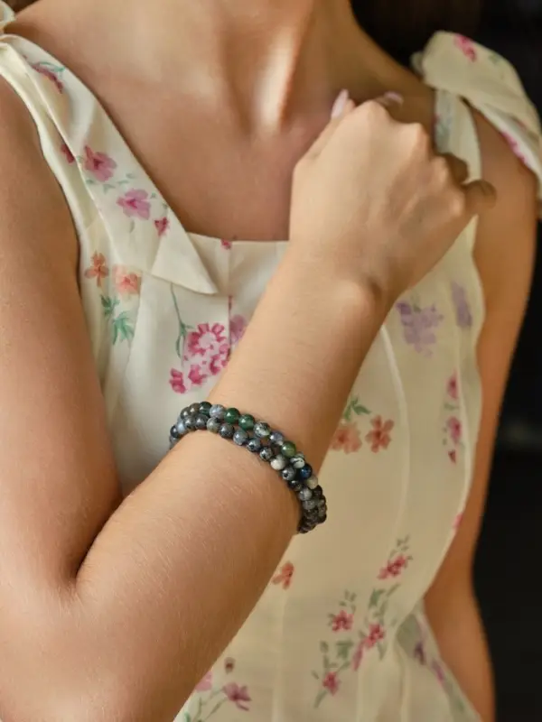 Набор браслетов из бусин &laquo;Лабрадор и Яшма&raquo;, 2 шт. шар №6