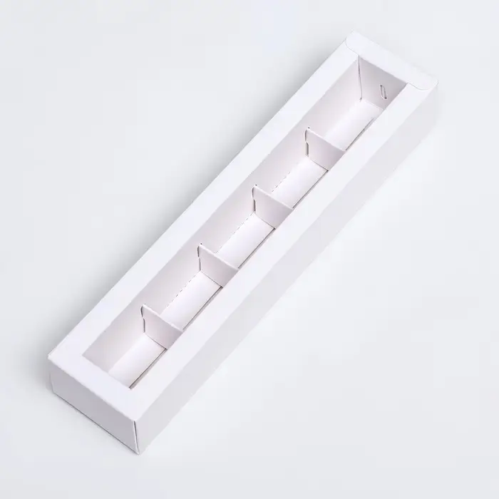 Коробка для 5 конфет с окном, с тонкими разделителями, белый 21&times;5.5&times;3.3 см