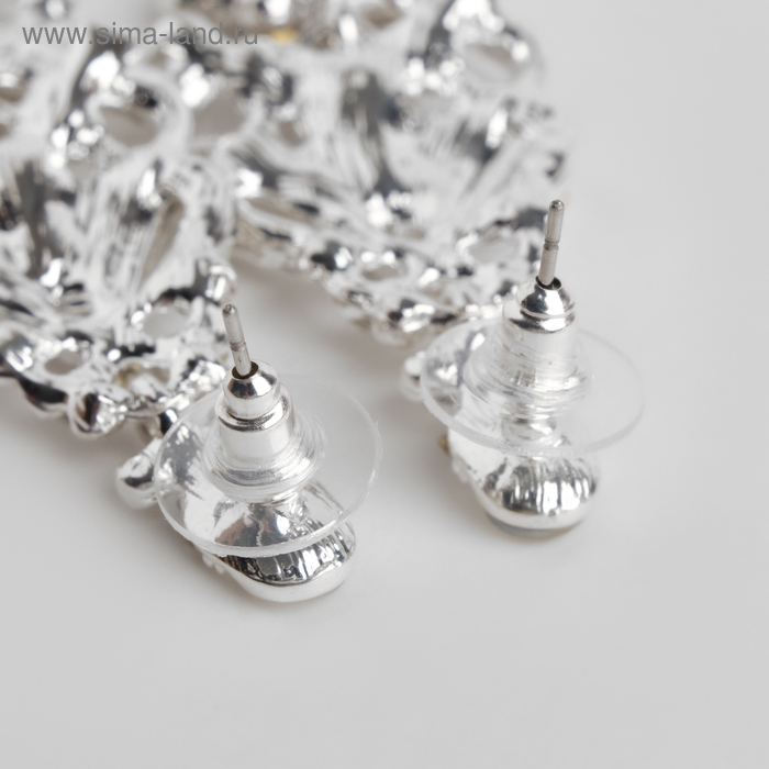 Серьги висячие со стразами «Ажур» лёд, цвет белый в серебре, 8,3 см Серьги висячие со стразами «Ажур» лёд, цвет белый в серебре, 8,3 см