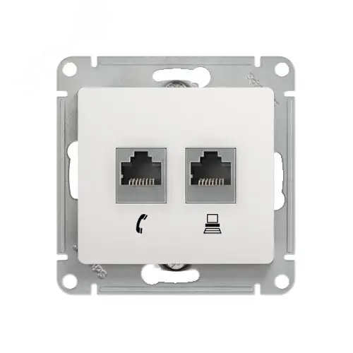 GLOSSA Розетка телефон/компьютер RJ11+RJ45 категория 5е в рамку белая
