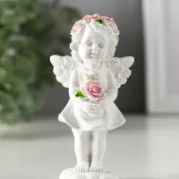 Фигурка полистоун &laquo;Ангел-девочка в розовом венке с розами&raquo;, 12&times;5.2&times;3.3 см, МИКС