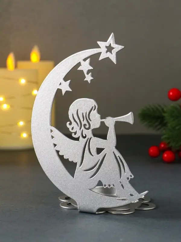 Подсвечник новогодний  Подсвечник новогодний "Рождественский месяц" серебряный 7,1х10,8х14,7 см