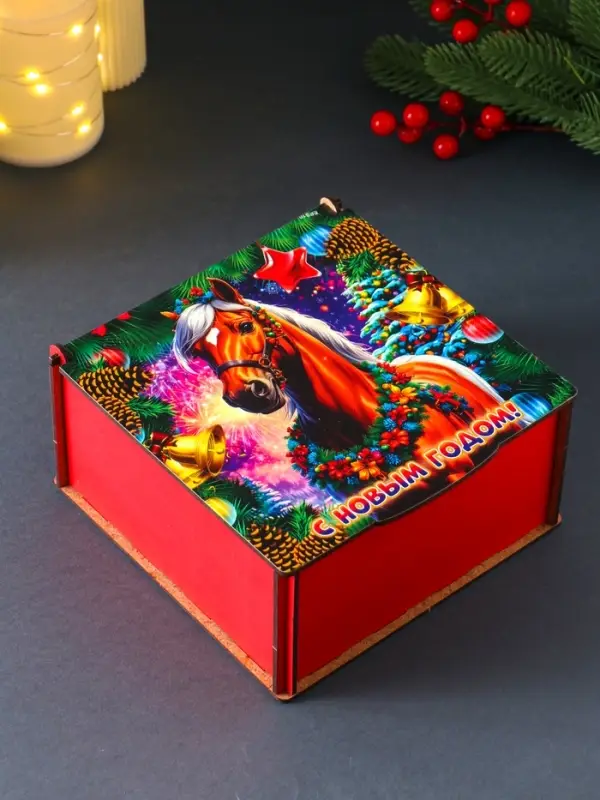 Короб сувенирный, новогодний, подарочный №3 "С Новым Годом" 18х18х9,5 см