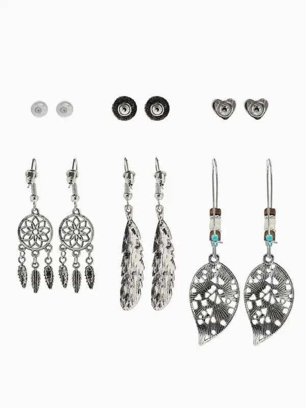Набор серег QF &laquo;Хиппи&raquo;, 6 пар, ловец снов, цветные в чернёном серебре