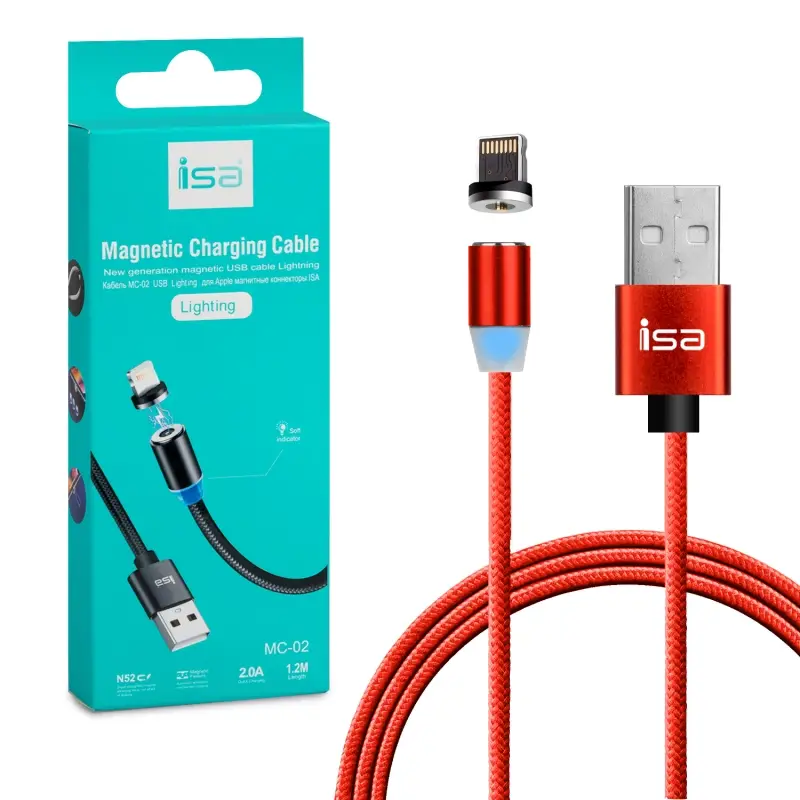 *Кабель MС-02 USB на Lightning 1.2m 2A магнитный ISA красный *Кабель MС-02 USB на Lightning 1.2m 2A магнитный ISA красный