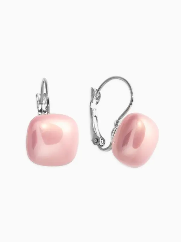 Серьги пластик "Майорика" квадрат, цвет светло-розовый в серебре