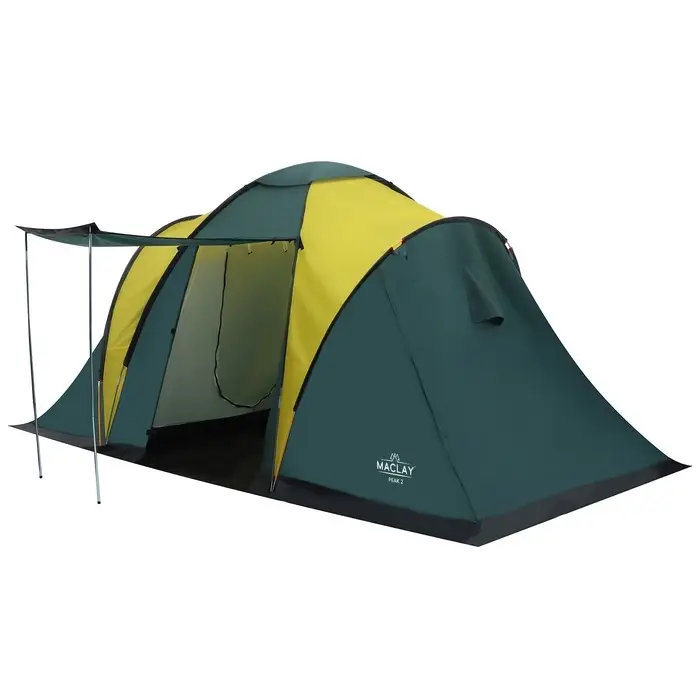 Палатка туристическая 4-местная maclay MASSIF 4, 450×210×190 см, кемпинговая, двухслойная, с тамбуром, зелёная