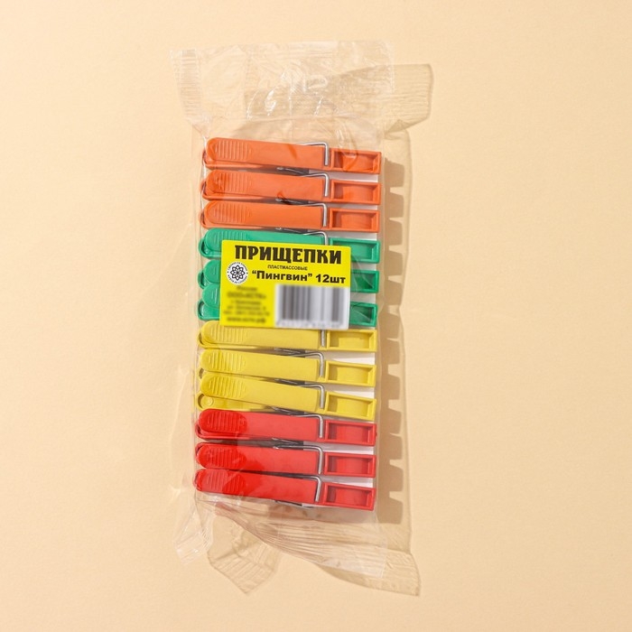 Прищепки бельевые «Пингвин», 8 см, 12 шт, цвет МИКС Прищепки бельевые «Пингвин», 8 см, 12 шт, цвет МИКС