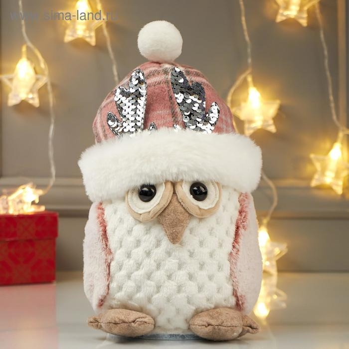 Кукла интерьерная свет Кукла интерьерная свет "Совушка в розовой шапке с оленьими рожками" 25х15х15 см