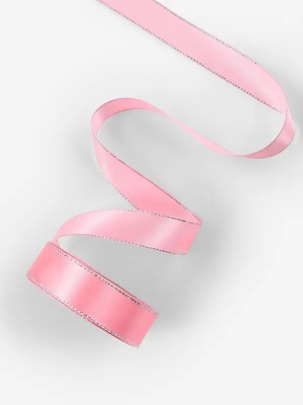 Лента атласная, с серебряным люрексом, 25 мм, 23±1 м, розовая №004 Лента атласная, с серебряным люрексом, 25 мм, 23±1 м, розовая №004