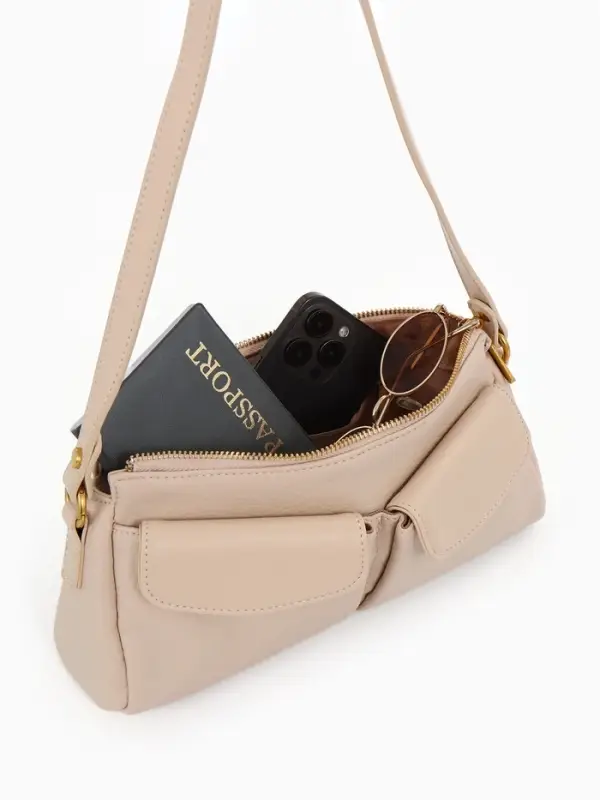 Сумка женская багет TEXTURA на молнии, 27&times;8&times;13 см, бежевая