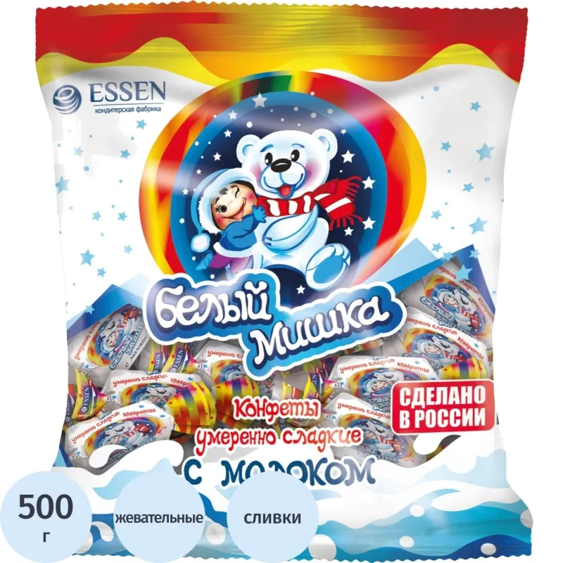 Конфеты жевательные Essen Белый Мишка неглазированные, 500г