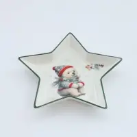 Блюдо сервировочное новогоднее Доляна &laquo;Белый мишка&raquo;, 24.5&times;23.5&times;3.5 см, доломит, белая, зелёная