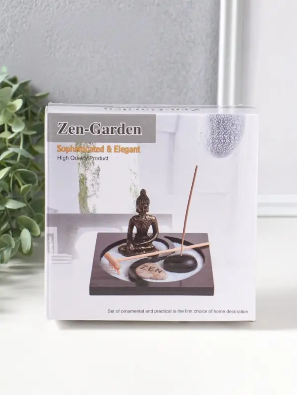 Сад Дзен "Будда в розовом, медитация у гонга" песок+камни+аромапалочки 13,2х15х16 см