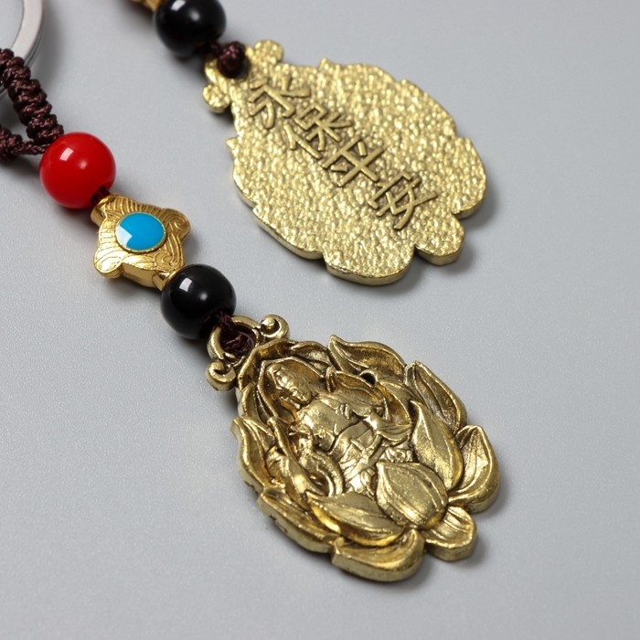 Брелок металл нэцке "Хотей в лотосе" 5 монет набор 2 шт h=7,5 см