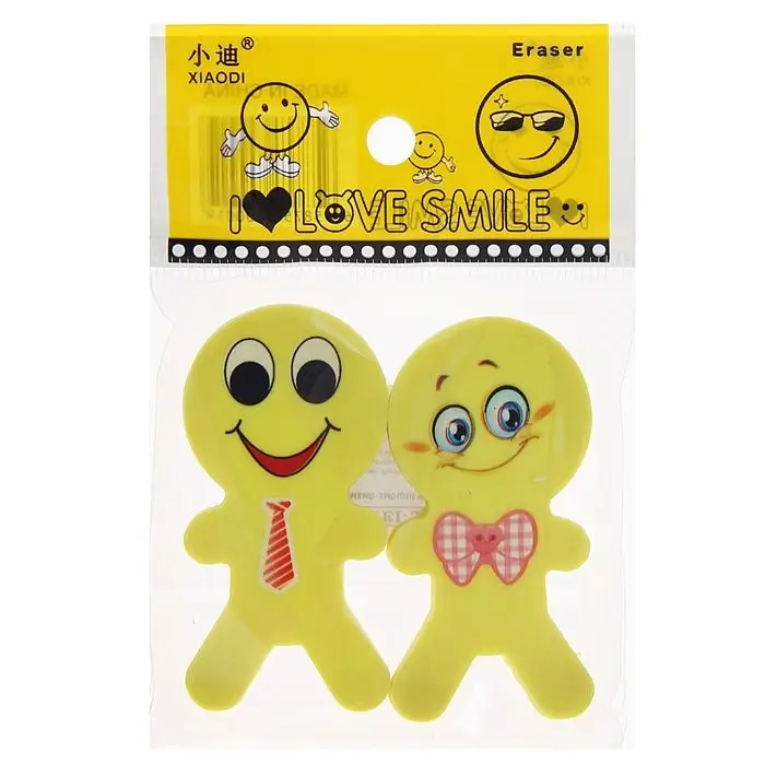 Набор фигурных ластиков Набор фигурных ластиков "Смайл", 2 штуки, в блистере, МИКС