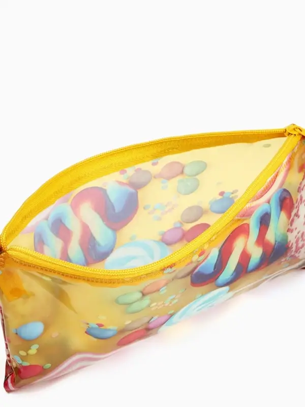 Косметичка-пенал на молнии, с рисунком, жёлтая/разноцветная