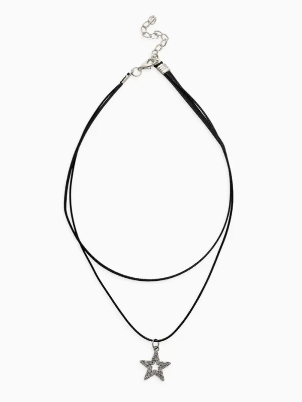 Чокер &laquo;Двойной&raquo;, с нитью, звезда, бело-чёрный в серебре, L=40 см