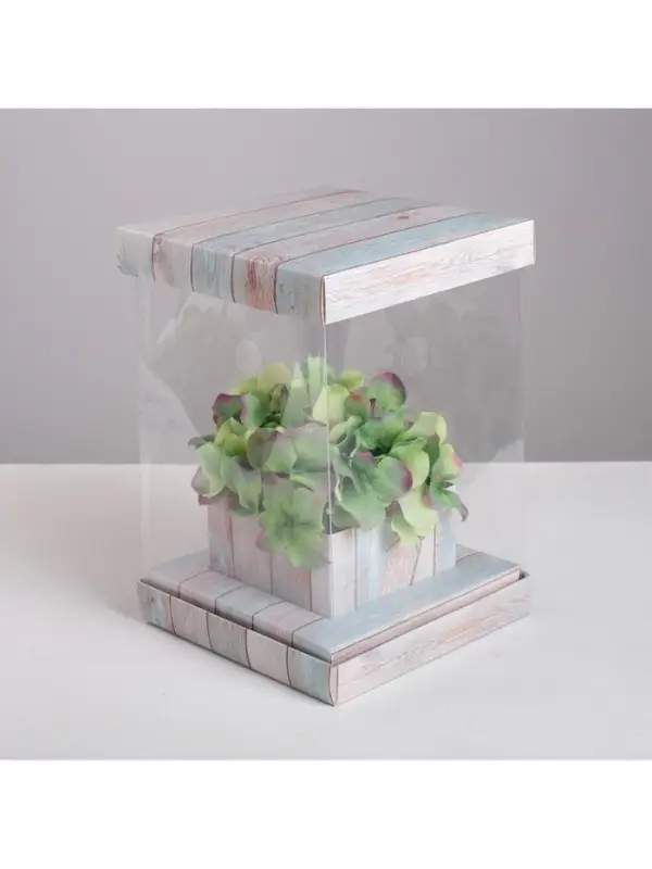 Коробка подарочная для цветов с вазой и PVC окнами складная, упаковка, «Счастье», 16 х 23 х 16 см