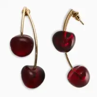Серьги "Черешня" двойные, цвет бордовый в золоте