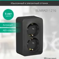 Розетка BLANCA наружная двойная, с заземлением, со шторками, с изолирующей пластиной, 16А, 250В, антрацит