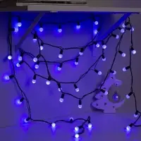 Гирлянда &laquo;Нить&raquo; 10 м с насадками &laquo;Шарики 1.5 см&raquo;, IP44, тёмная нить, 100 LED, свечение синее, 8 режимов, 220 В