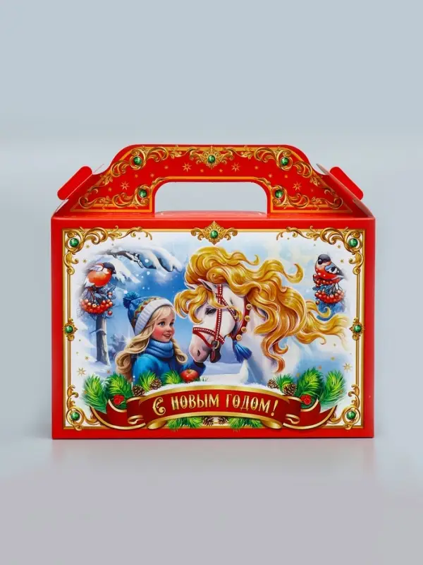 Коробка подарочная новогодняя «Тройка» красная 26×23×7 см Коробка подарочная новогодняя «Тройка» красная 26×23×7 см