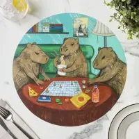 Салфетка сервировочная кухонная Доляна «Капибары настольные игры», d=36 см, настольное покрытие