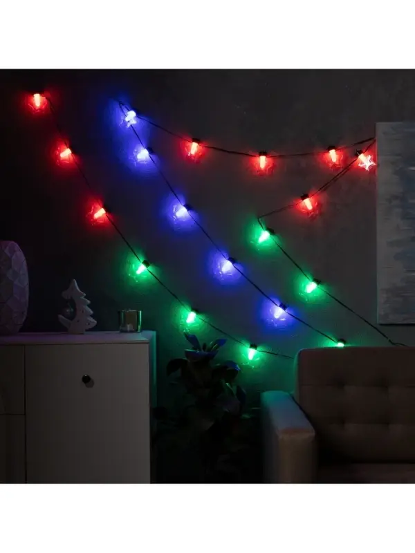 Умная гирлянда &laquo;Нить&raquo; 6 м с насадками &laquo;Звёздочки&raquo;, IP20, тёмная нить, 20 LED, свечение RGB, USB